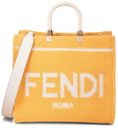 Fendi Sunshine Shopper Leather-trimmed Crochet Tote In Yellow