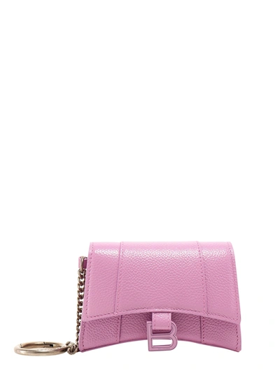 Balenciaga Hourglass Shiny Leather Card Case In Pink