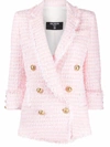 BALMAIN LIGHT PINK COTTON-BLEND DOUBLE-BREASTED TWEED JACKET