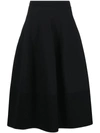 ALEXANDER MCQUEEN BLACK RIBBED DETAILING FULL MIDI SKIRT