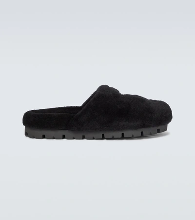 Prada Shearling Slippers In Black