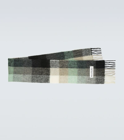 Acne Studios Main Vally Checkered Fringe Scarf In Green