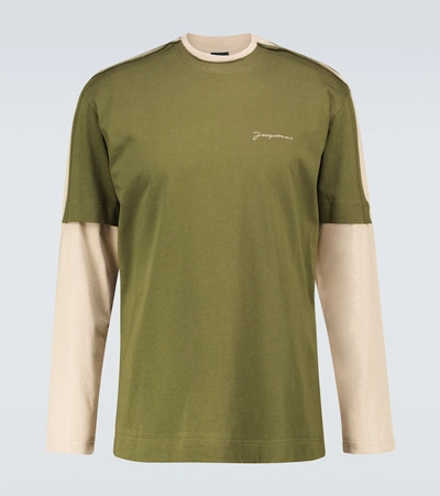 Jacquemus Hybrid Panelled Cotton-jersey Long-sleeve T-shirt In Green