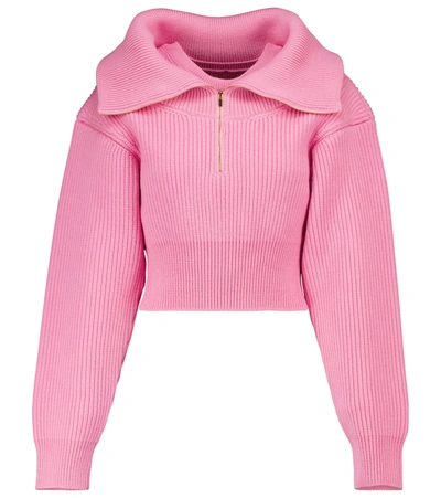 Jacquemus Cropped Ribbed-knit Wool Jumper In Pink
