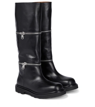 Marni Zip-off Panel Leather Knee-high Boots In Black