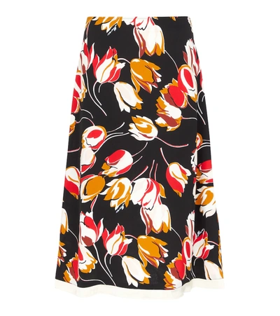 Marni Satin-trimmed Floral-print Crepe Midi Skirt In Multicolour