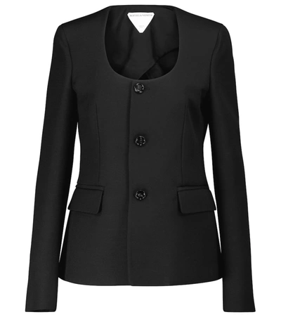 Bottega Veneta U-neck Button-front Long-sleeve Jacket In Black