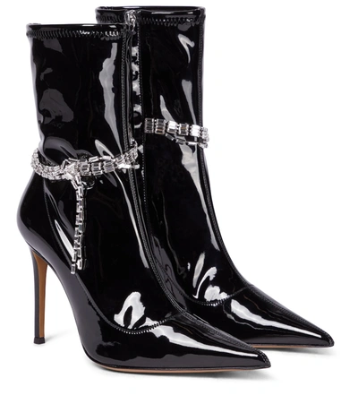 Alexandre Vauthier Crystal-embellished Patent-leather Boots In Black