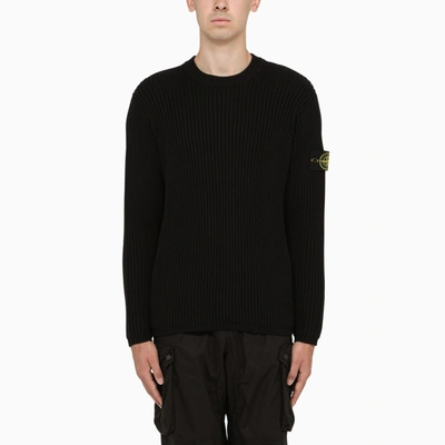 Stone Island Blue/black Ribbed Sweater