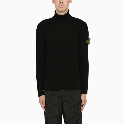 Stone Island Black Ribbed Turtle Neck Sweater