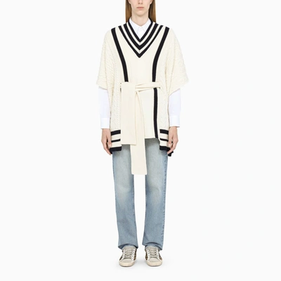 Golden Goose Dane Cream Poncho With Contrasting Finishes In Beige,blue