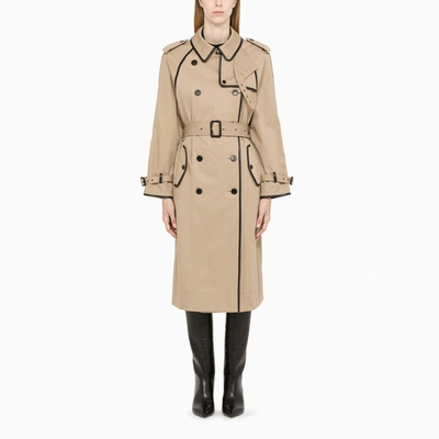 Saint Laurent Belted Leather-trimmed Gabardine Trench Coat In Brown,black