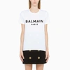 BALMAIN WHITE T-SHIRT WITH FLOCKED LOGO,WF1EF000B044-J-BALMA-GAB