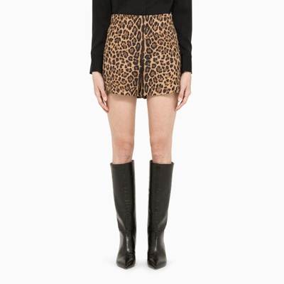 Valentino Leopard Wool Shorts In Multicolor