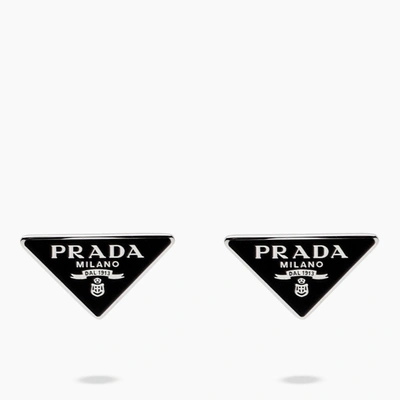 Prada Symbole Sterling Silver Earrings In Black