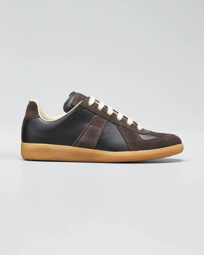 Maison Margiela Replica Leather And Suede Sneakers In Black