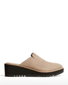 Eileen Fisher Loti Leather Wedge Mules In Moon
