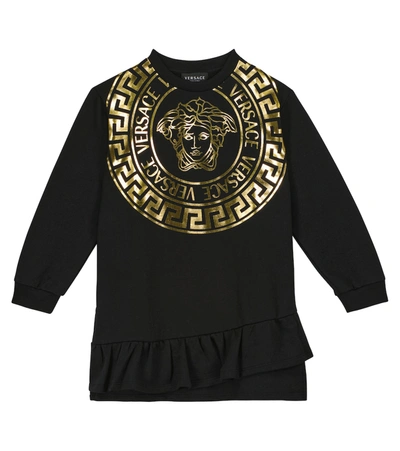 Versace Kids' Girl's Metallic Medusa Logo Jumper Dress In Black