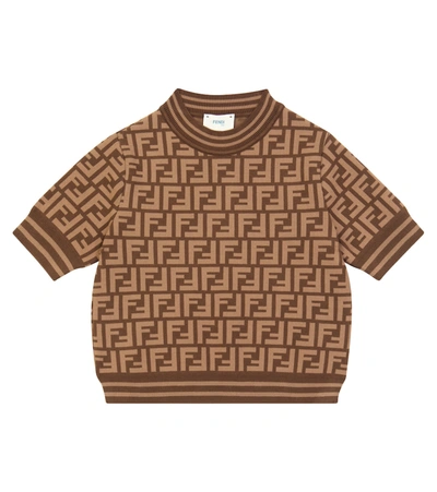 Fendi Kids' Ff 图案短袖上衣 In Brown