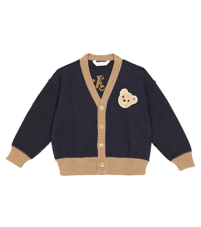 Palm Angels Cardigan Blue For Kids With Bear And Logo