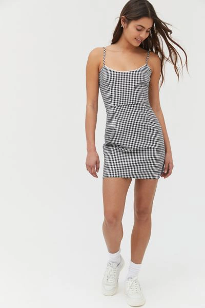 gingham mini dress black and white Sunshine Tienda Getaway Mini Dress, Size XS, Navy/White