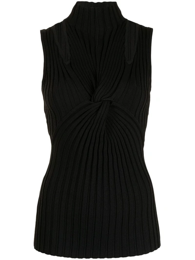 Acler Collins Twist-front Ribbed Top In Schwarz