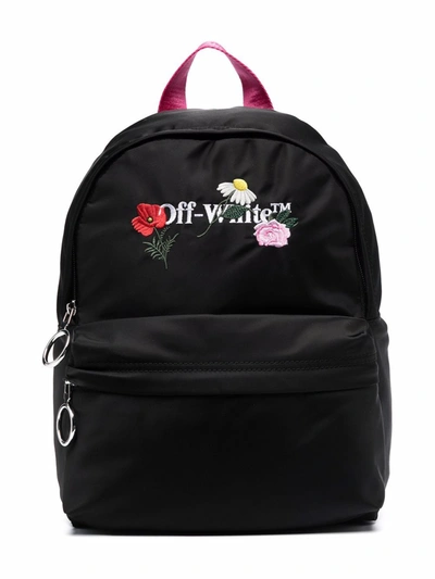 Off-white Embroidered Cotton-blend Backpack In Schwarz