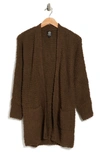 Bobeau Open Front Patch Pocket Popcorn Cardigan In Olive