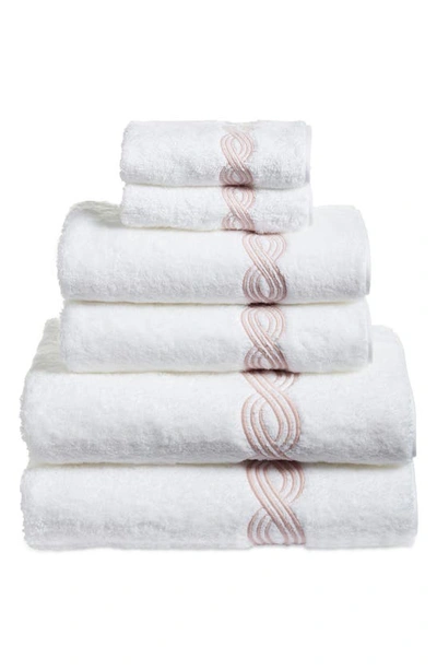 Matouk Triple Chain 6-piece Towel Set In White/ Blush