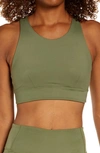 Zella Exhale Studio Lite Sports Bra In Olive Branch