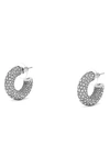 Amina Muaddi Cameron Hoop Mini White And Silver Crystal Earrings In Silver Base White Crystals