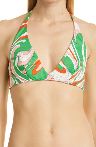 Emilio Pucci Vortici Halter Bikini Top In 068 Verde Arancio