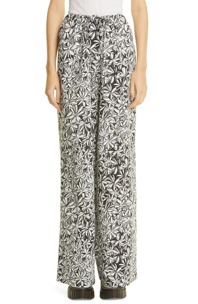 Rosetta Getty Floral-print Cotton-poplin Wide-leg Pants In Black