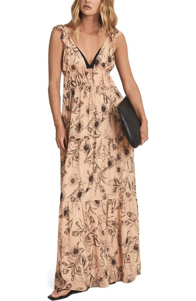 open lace back dress REISS Petite Fit Colette Ruched Sleeveless Maxi Dress, Khaki Green UK   Reliked