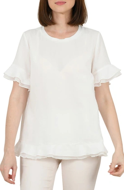 Molly Bracken Double Ruffle Top In White