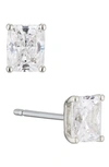Nadri Modern Luv Small Emerald Cut Cubic Zirconia Stud Earrings In Rhodium