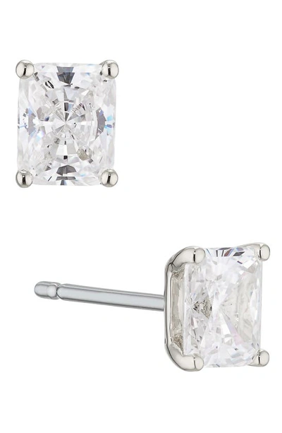 Nadri Modern Luv Small Emerald Cut Cubic Zirconia Stud Earrings In Rhodium