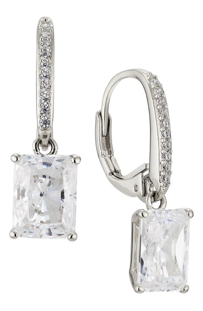 Nadri Modern Luv Emerald Cut Cubic Zirconia Drop Earrings In Rhodium