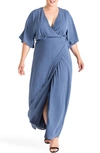 Standards & Practices Olivia Print Wrap Maxi Dress In Slate