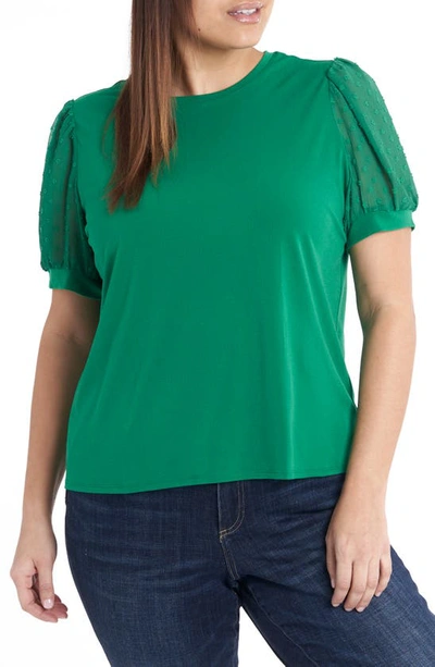 Cece Puff Sleeve Mixed Media Top In Green