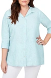 Foxcroft Stirling Woven Linen Top In Island Sky