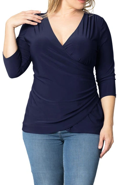 Kiyonna Faux Wrap Top In Nouveau Navy