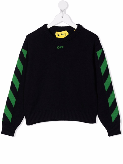 Off-white Blue Diag Logo Cotton Sweater In Navy