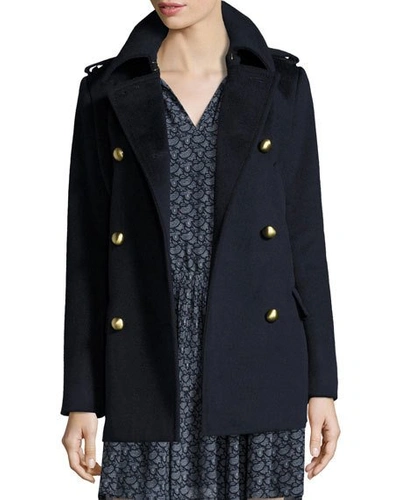 Michael Michael Kors Double-breasted Wool-blend Military Pea Coat, New Navy  | ModeSens