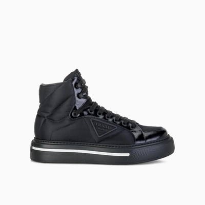 Prada Macro Re-nylon And Brushed Leather High-top Sneakers In Black