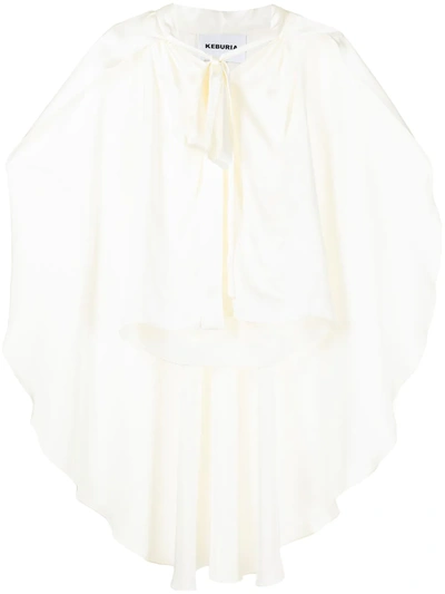 George Keburia Cape Pussybow-collar Blouse In Nude