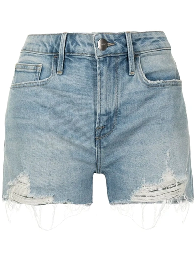 Frame Distressed Denim Shorts In Blau