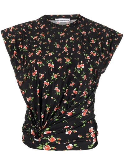 Paco Rabanne Gathered Floral T-shirt In Multi