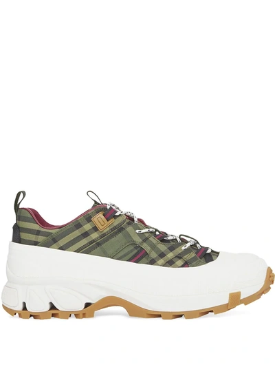 Burberry Green Cotton And Leather Arthur Sneakers
