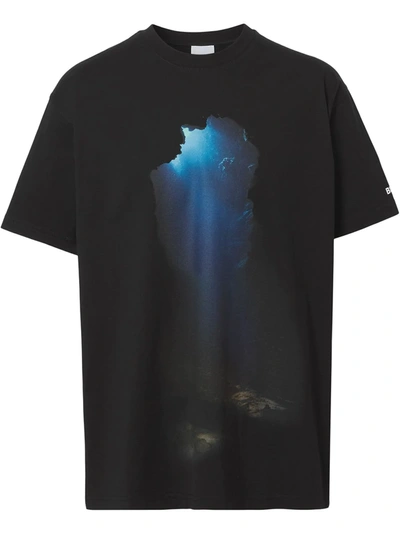 Burberry Black Oversized Montage Print T-shirt In Schwarz
